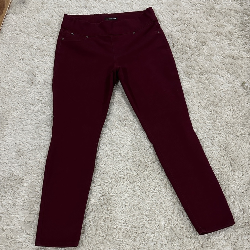 JORDACHE 90’s Retro Ladies Maroon Skinny Stretch Denin Pants Sz L Slimming Comfy